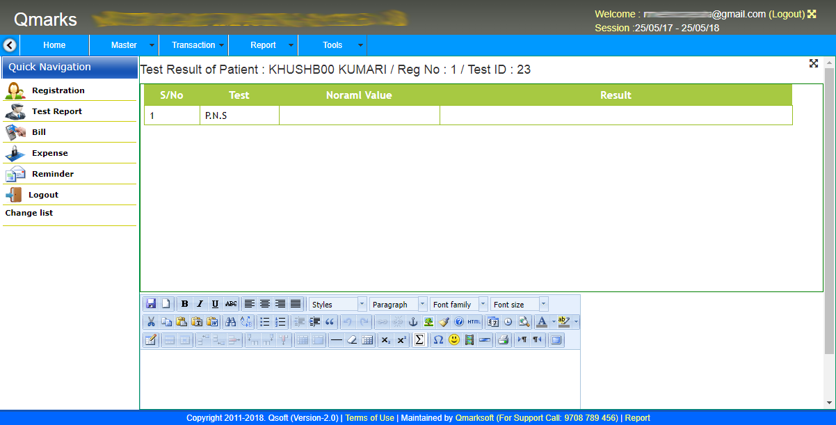 pathology-software-result Screen